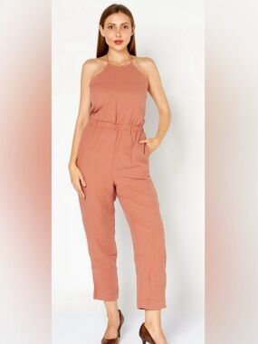 Lost + Wander Sleeveless Halter Jumpsuit in Terracotta